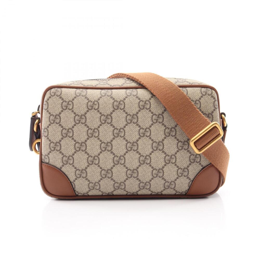 Gucci GG Emblem Shoulder Bag Canvas Leather Beige Cream Brown